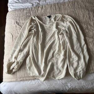 Ann Taylor Cream Pleated Bishop Sleeve Top